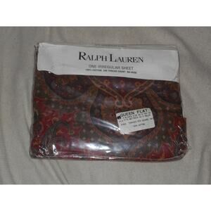 New Ralph Lauren Equestrian Paisley Red Queen Flat Sheet Irregular